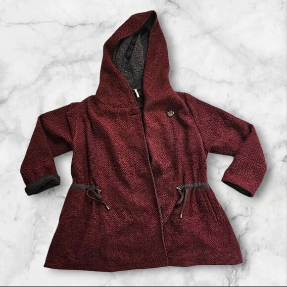 Free People Red Satellite Image Tweed Swing Oversized Jacket Coat XS Rare - Picture 1 of 7